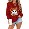 thumbnail image 6 of Enyan Womens Halloween Shirts Long Sleeve Pumpkin Shirts Funny Ghost Graphic Tee Fall Tops Womens Halloween Tshirt Red,S, 6 of 7