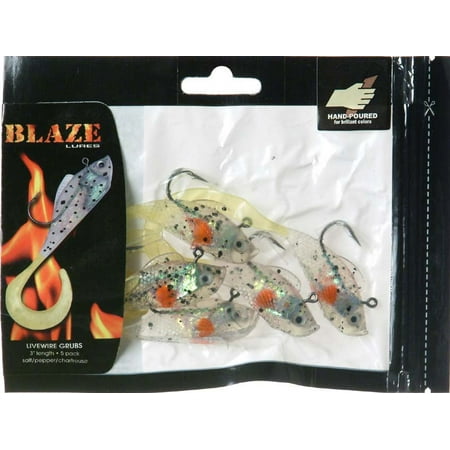 Blaze Soft Plastic Lure RCM3-31 3 Rigged Grubs 5 PK Salt/ Pepper & Chartreuse