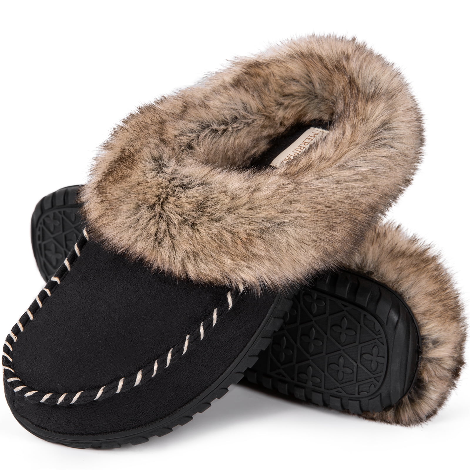 WOMENS LADIES FUR COLLAR LINED LUXURY FLEXIBLE SOLE MOCCASINS SLIPPERS SIZE 