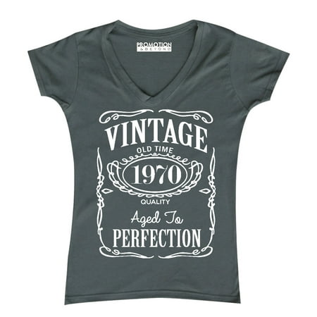 50th Birthday VINTAGE 1970 Women's V-neck, XL, Charcoal