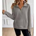 thumbnail image 4 of SWSMCLT Women's Fashion Sweatshirt Pullover Fall Regular Fit Long Sleeve Lapel Sweatshirt Half Zip Kangaroo Pocket Grey XX-Large, 4 of 5