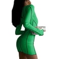 thumbnail image 3 of Franhais Female Bodycon Dress, Contrast Color Crew Neck Long Flare Sleeve Ribbed One-Piece, 3 of 4