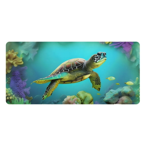 Green Sea Turtle in Ocean Desk Mats Large Mouse Pad Long Keyboard Computer Rubber Base Non-Slip Mats Accessories Decor for Office Home 16.5"x35.4"