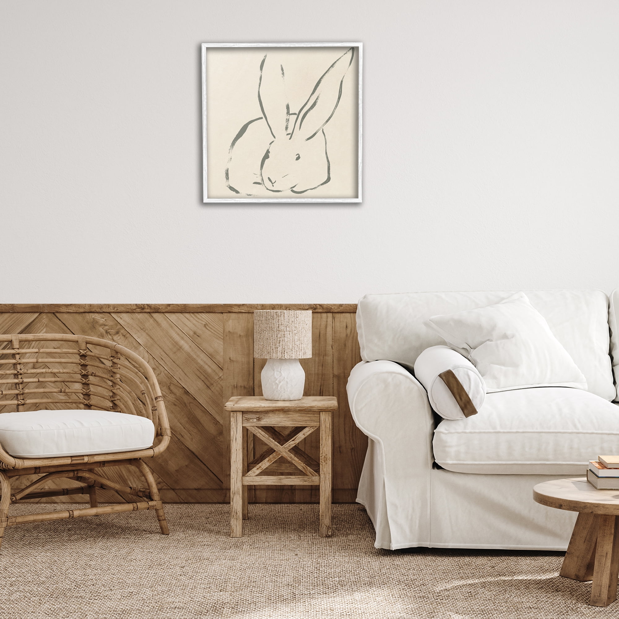 Stupell Industries Minimal Bunny Outline Animals & Insects Drawing White Framed Art Print Wall Art, 24 x 24