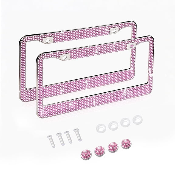 KINGWOLF 2Pack Pink Diamond Inlaid Oxidation and Fading Resistant License Plate Frame,Pink