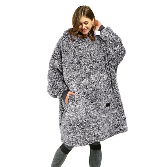 Catalonia Women's Blanket Hoodie Sweatshirt, Cozy Comfortable Fluffy Soft Fleece Lounging Pullover, Warm Fleece Hooded with Pockets Gift, Ombre Grey