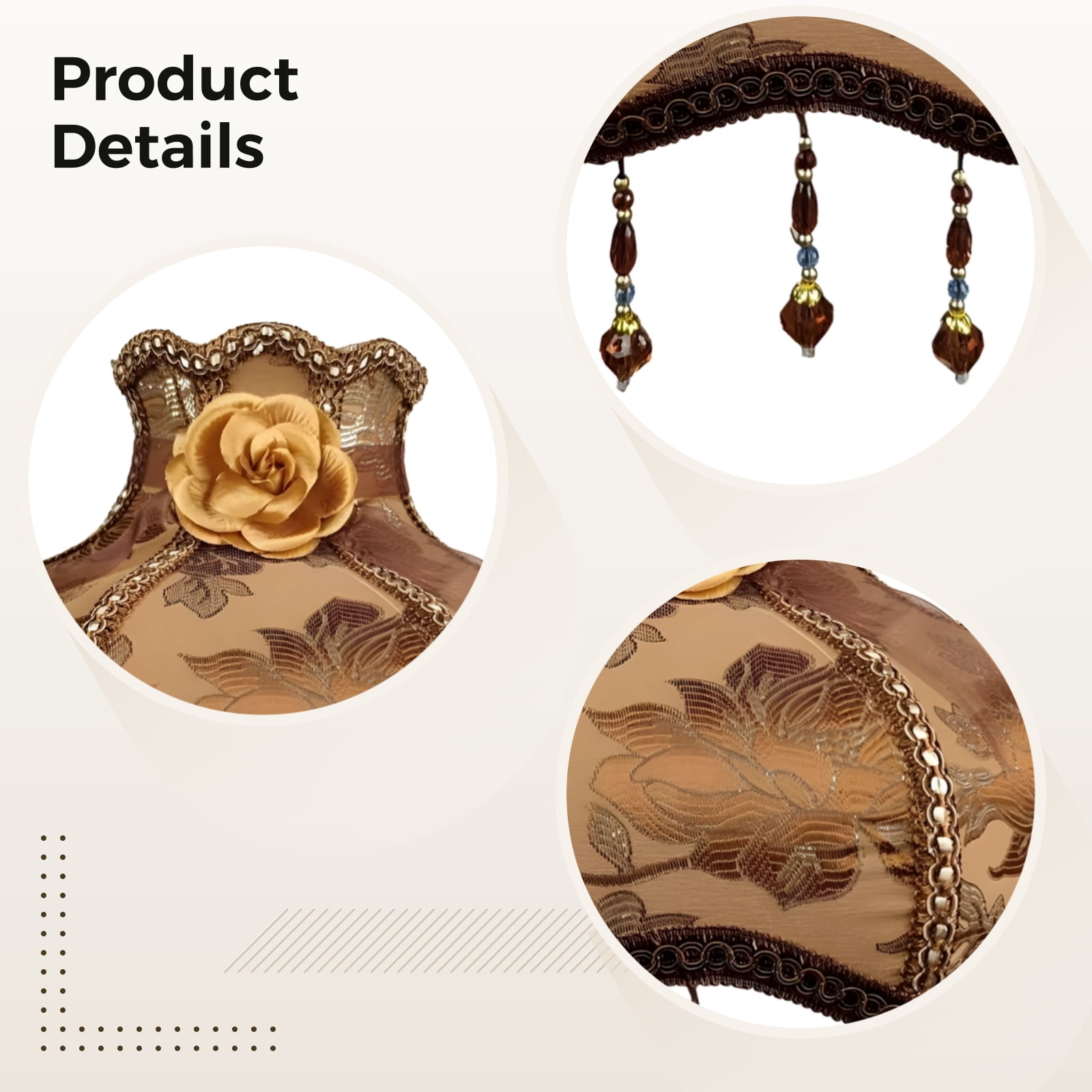 Fringe Lamp Shade, Vintage Lamp Shades Cloth Covers with Beaded Fringe, Warm Brown Fabric, Decorative Lampshade for E27 Table Lamps