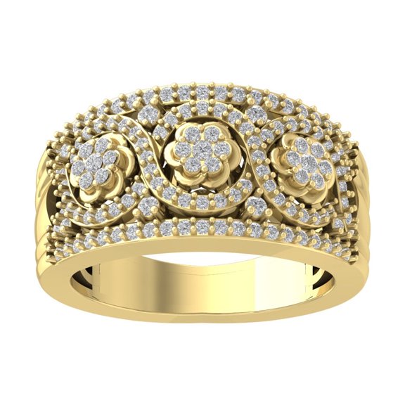 ARAIYA FINE JEWELRY 14K Yellow Gold Cluster Lab Grown Diamond Half Eternity Band Ring (3/4 cttw, D-F Color, VS Clarity), Size 7