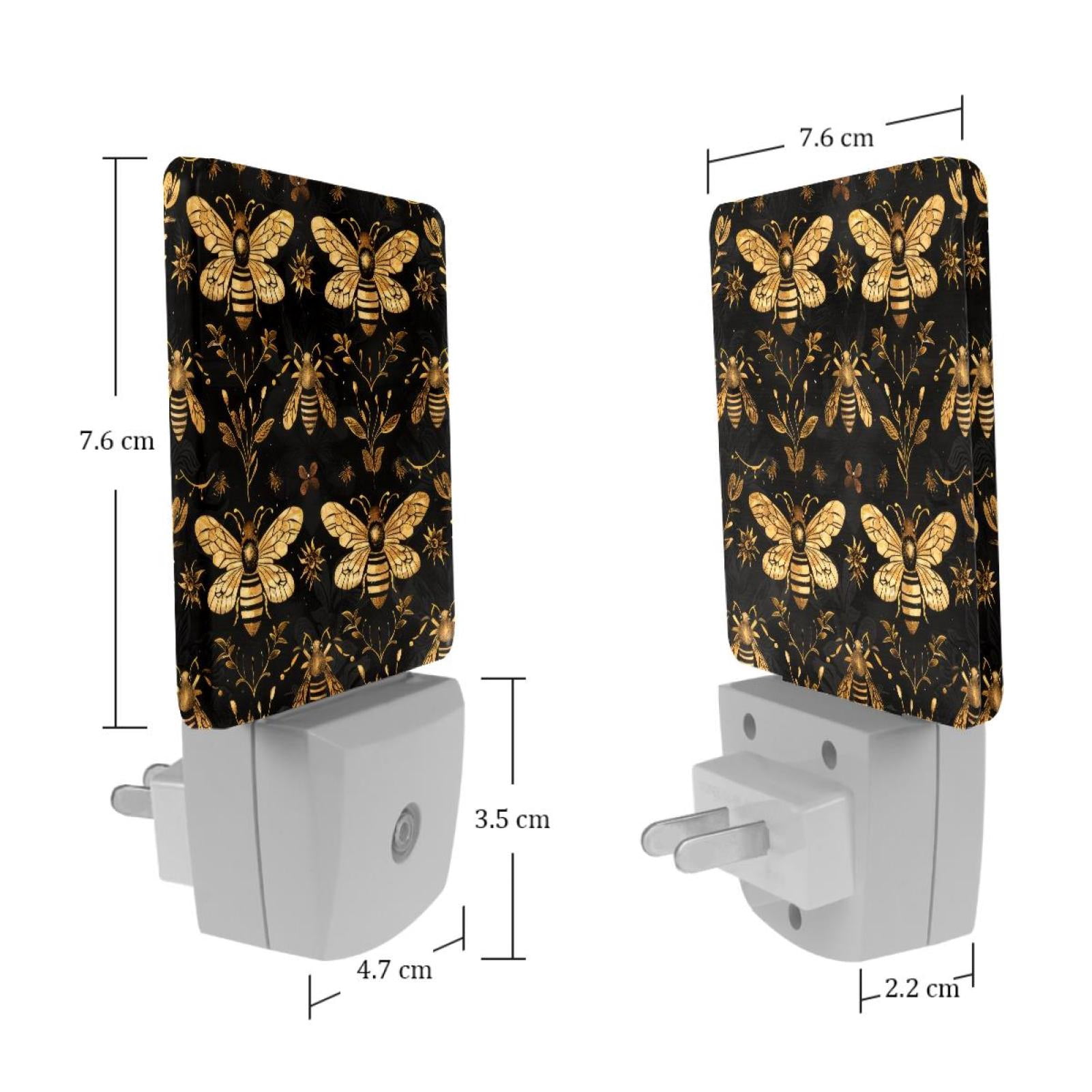 PhooArto Golden Bees and Flowers Pattern Plug in LED Night Light Auto Sensor Dusk to Dawn Decorative Night for Bedroom, Bathroom, Kitchen, Hallway, Stairs, Baby's Room, Energy Saving