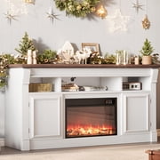 58in Farmhouse Fireplace TV Stand with Open Storage Cabinets Media Console for TVs Up to 75in White with Adjustable 3D Electric Fireplace