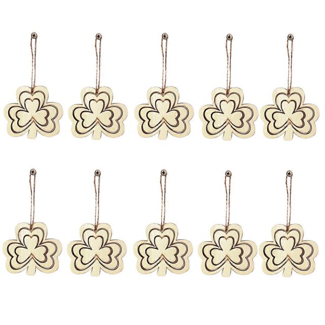 10 Pcs Wood Decor Hanging Patricks Day Hanging Wood Clover Luck Shamrock Ornaments Clover Wood Piece Hollow Three Leaf Clover
