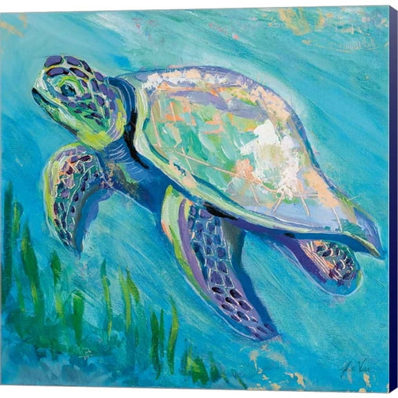 Great Art Now Sea Turtle Swim Light Flipped by Jeanette Vertentes, Canvas Wall Art, 12W x 12H