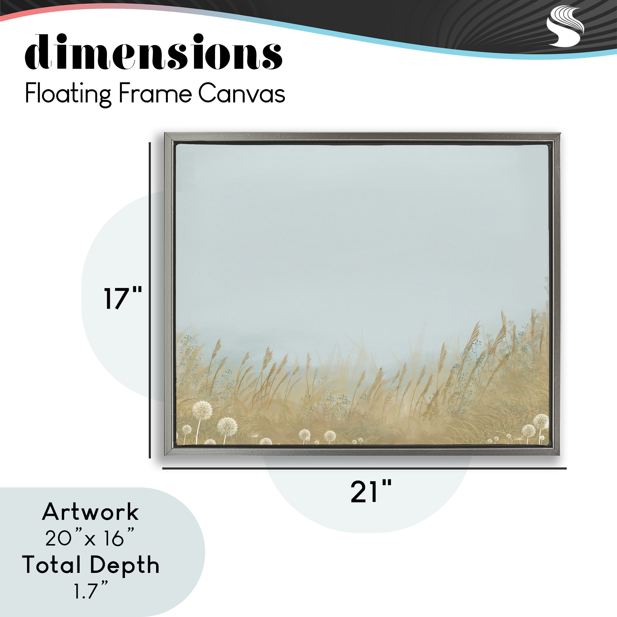 Misty Meadows Blowing in Wind Gray Framed Floater Canvas Wall Art, design by Renel Peters