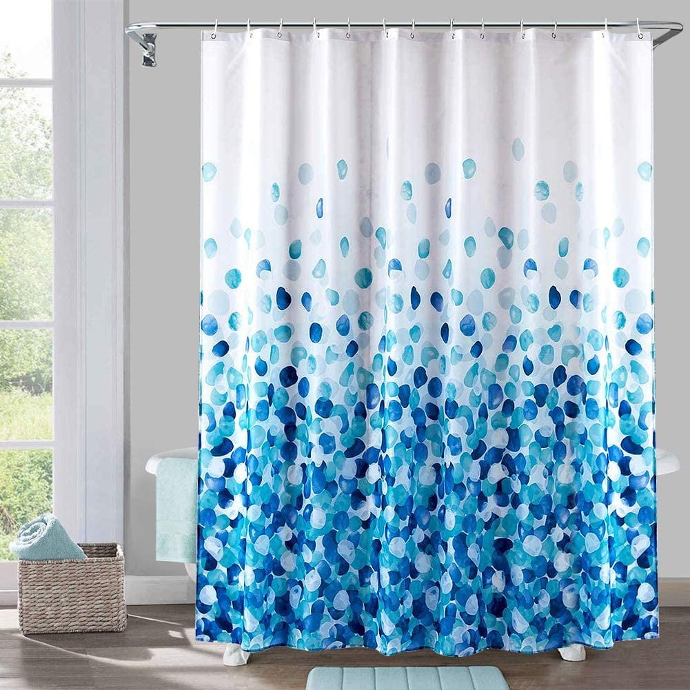 Waterproof Polyester Shower Curtain 72" x 72" Green Blue Plants 12 Hooks 