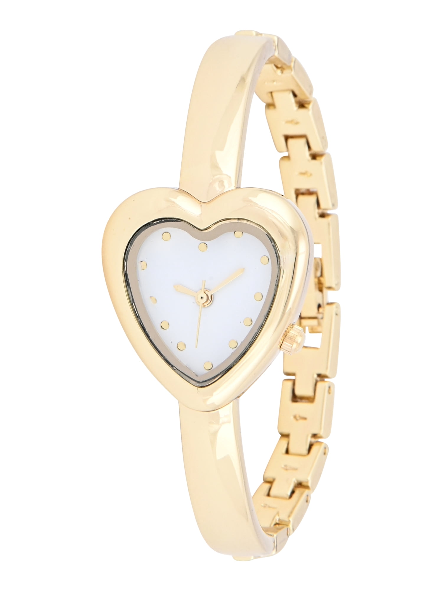 No Boundaries Adult Female Goldtone Heart Shaped Case Watch with Bangle Bracelet.