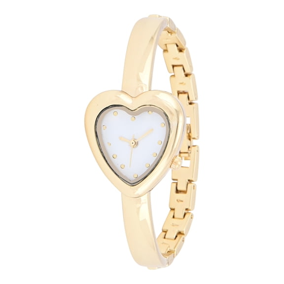 No Boundaries Adult Female Goldtone Heart Shaped Case Watch with Bangle Bracelet.