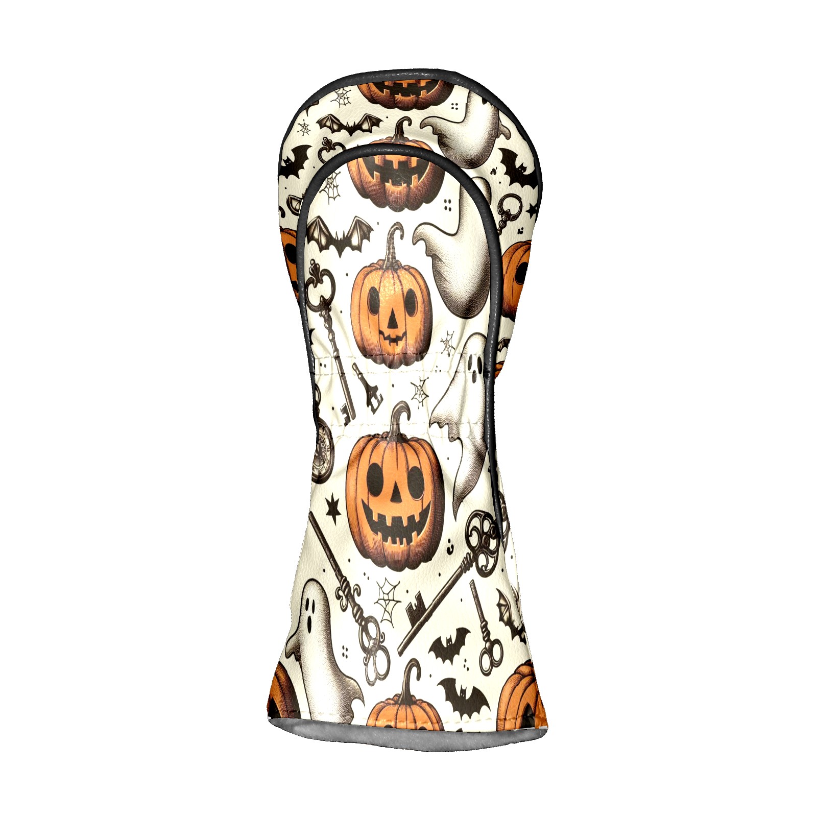 Golf Club Covers, Brown Pumpkin Ghost Key Premium PU Leather Driver Hybrid Putter Head Covers with Velvet Lining, Waterproof Golf Gifts for Men Women