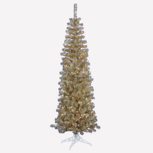 Vickerman 7.5 ft. Champagne Gold Tinsel Prelit Christmas Tree