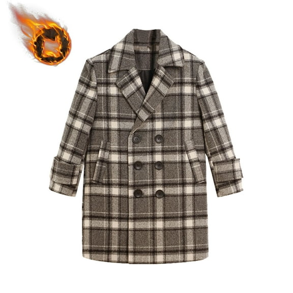 Gamivast Boy's Winter Coats Plaid formal Blazers Casual Double Breasted Wool Jackets Dress School Sport Notch Lapel Collar Coats with Pockets for 1-12 Years Old Warm Winter Thick Outerwear