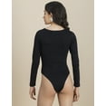 thumbnail image 4 of Moomaya V-Neck Solid Bodysuit For Women, Long Sleeves Cotton Casual Bodysuit, 4 of 9