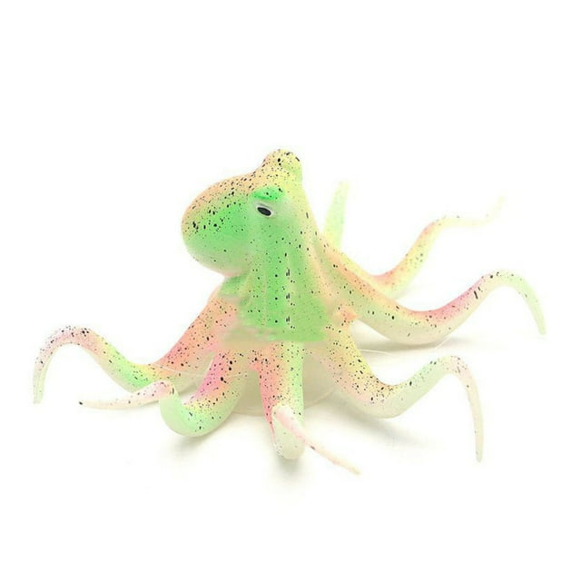 Pulpo Artificial fluorescente Billuyoard para acuario con ventosa decoración Verde 10 * 5 cm