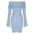 thumbnail image 5 of Women's Long Sleeve Bodycon Mini Dress Mesh Ruched Formal Wedding Guest Cocktail Dresses Light Blue S, 5 of 7