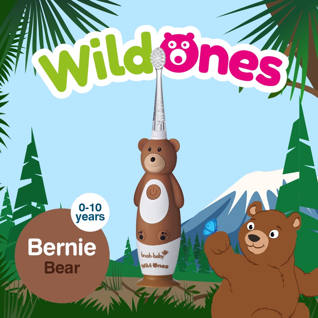 Brush-Baby WildOnes Bear Kids Electric Rechargeable Toothbrush, Extra Soft Bristles, Waterproof, Timer