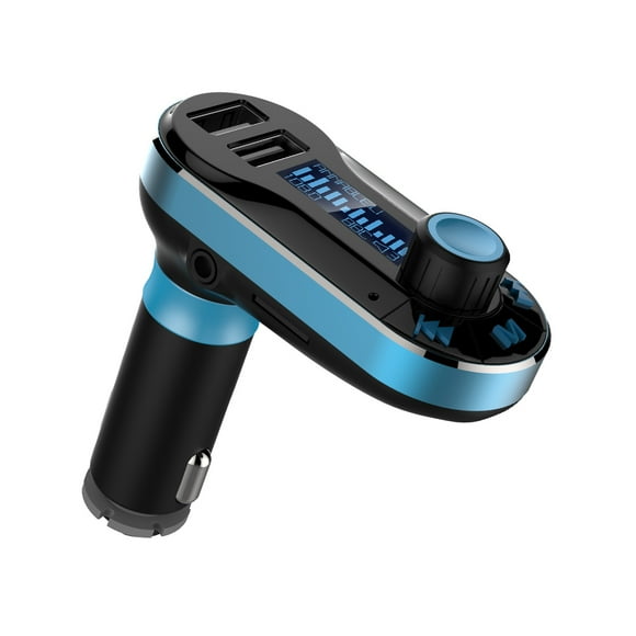 Bluetooth Car FM Transmitter BT66 Bluetooth Handsfree Car Kit with FM Transmitter & Dual USB + 2.1A Charger (Blue)