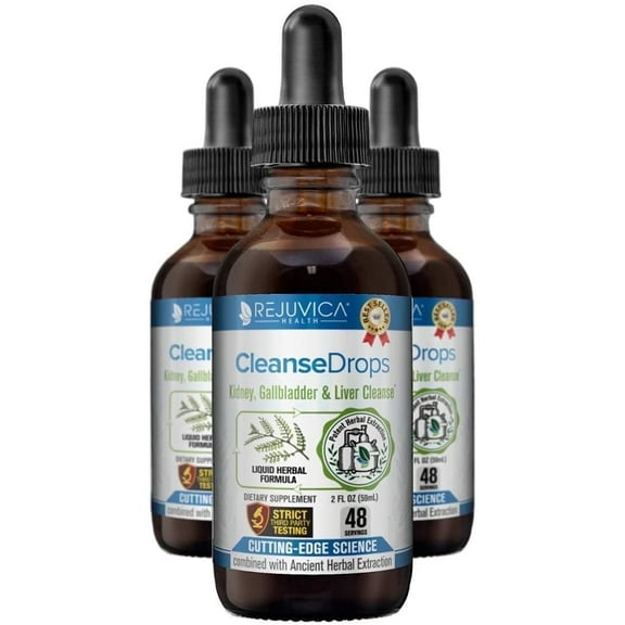 Rejuvica Health Cleansedrops -Gallbladder Cleanse Kidney Support Supplement w/ Chanca Piedra, 3 Pack