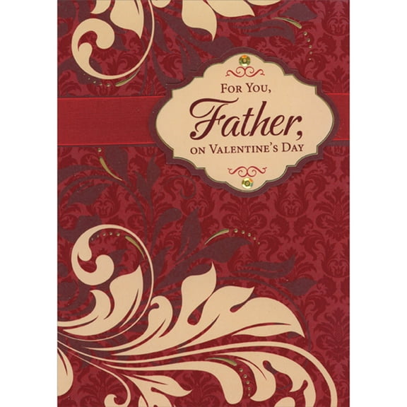 Designer Greetings For You Father 3D Tip On Banner and Gold Sequins Over Red Ribbon Hand Decorated Valentine's Day Card for Father
