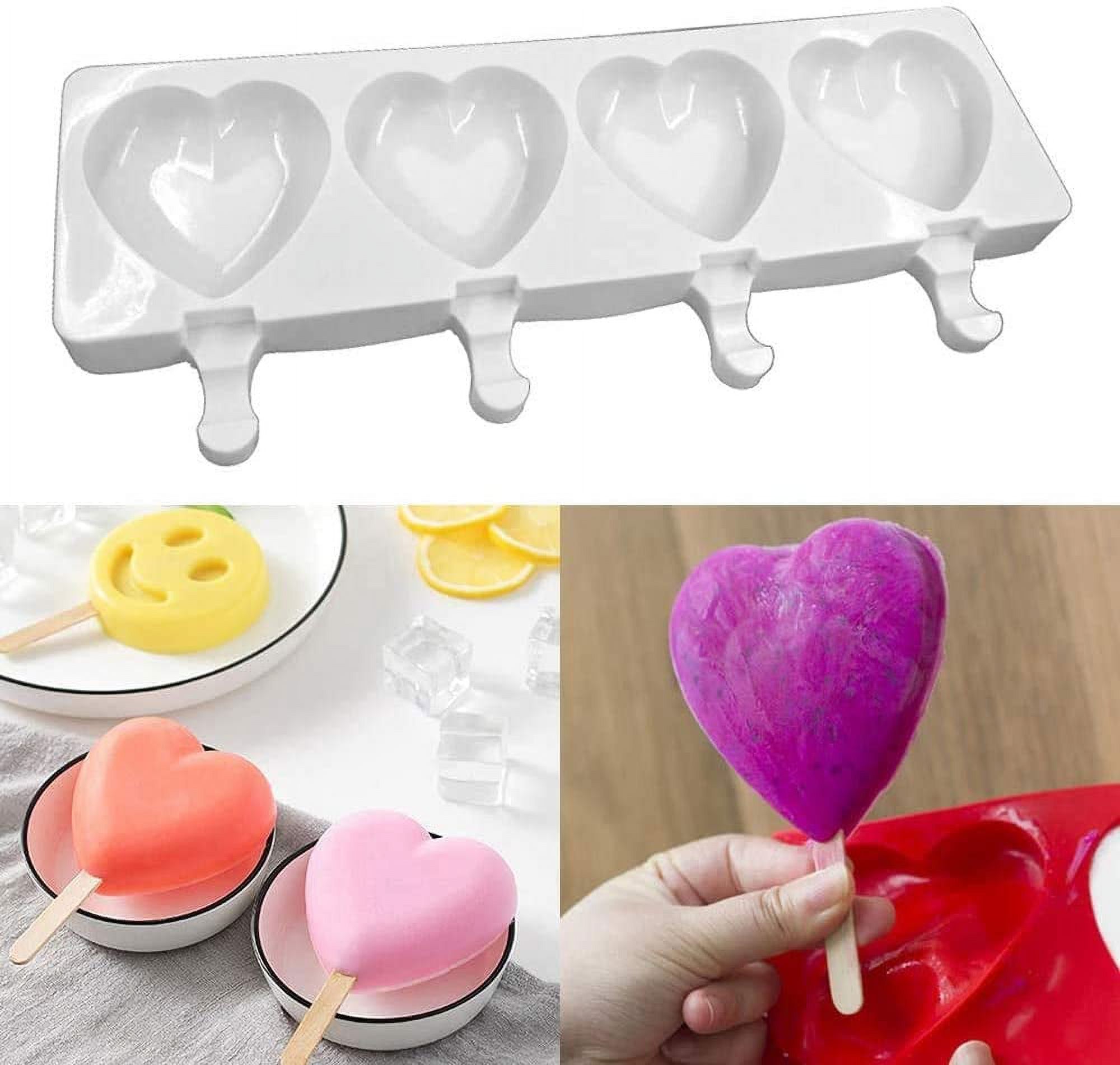 Ice Pop Molds Silicone Popsicle Molds 4 Cavities Homemade Ice Cream Mold Heart Ice Cream Mold Reusable Soft Silicone,Silicone Popsicle Molds Cake,Cakesicle Mold for DIY Ice Pops - image 5 of 7