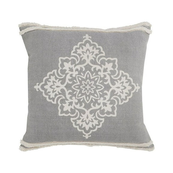 Ox Bay 24" x 24" Hand-Woven Gray/ White Medallion Organic Cotton Pillow Cover