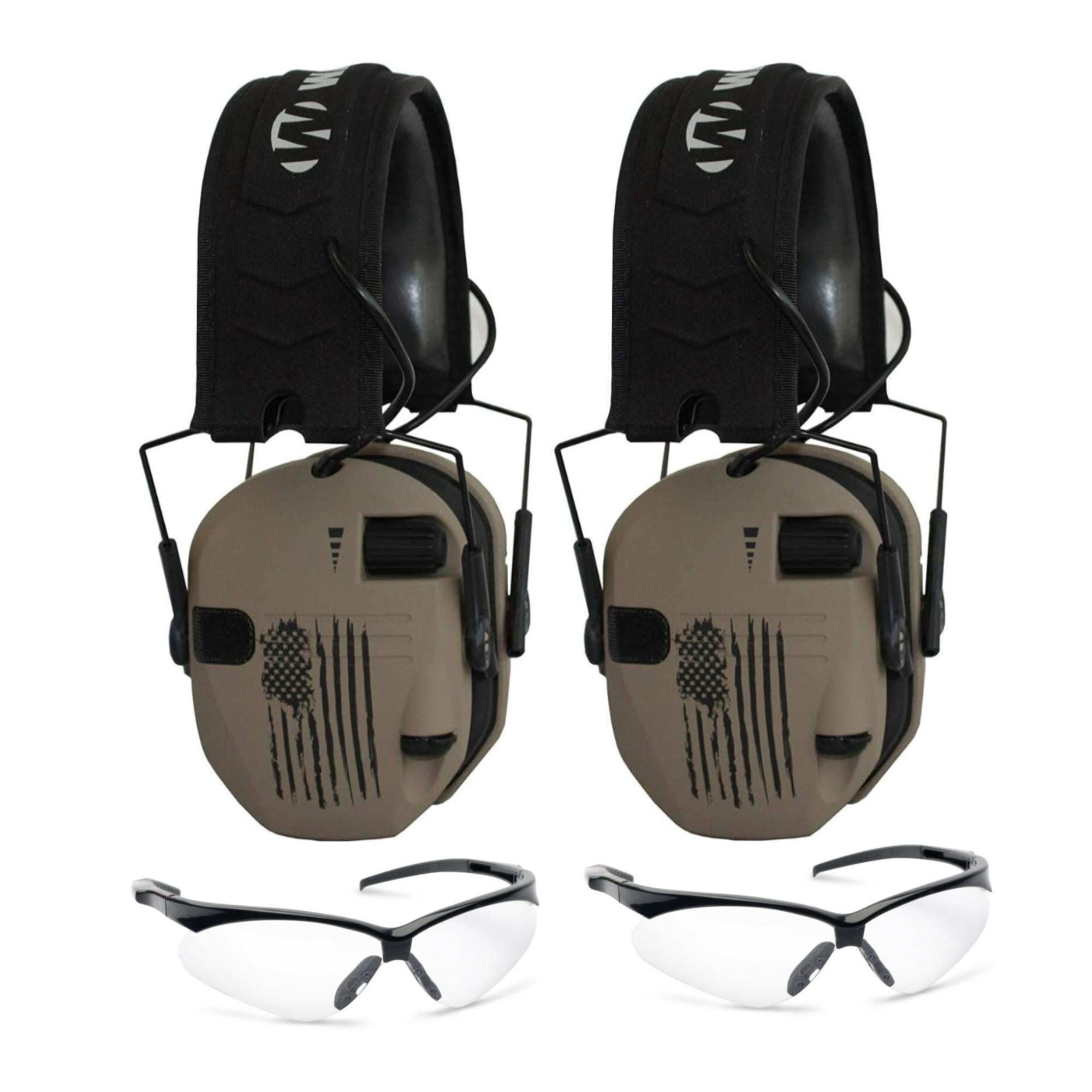 Walker's Razor Slim Electronic Shooting Earmuffs and Glasses (US Flag, 2-Pack)