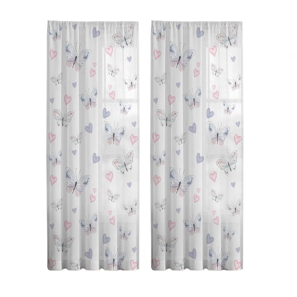 Cortinas transparentes con estampado de mariposas y corazones modernas para mujer 132x183cm