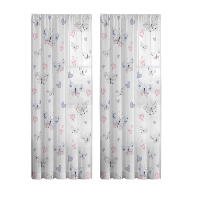Cortinas transparentes con estampado de mariposas y corazones modernas para mujer 132x183cm