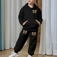 thumbnail image 4 of Girls Sweatsuit Bowknot Print Hoodie Jogger Soft Party Loungewear Comfy Play Casual Kids 2 Piece Outfits Black 2-3 Y, 4 of 7