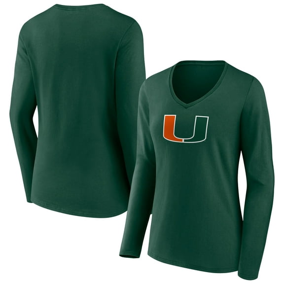 Women's Green Miami Hurricanes Logo Long Sleeve V-Neck T-Shirt
