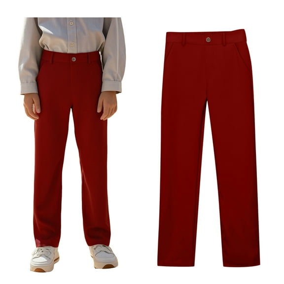 School Uniforms for Boys Straight Pants with Pockets Pull On Chino Pants Stretch Pants Wine Dress Pants for Boys Back To School Clothes Kid Boys Pants 5-6 Years