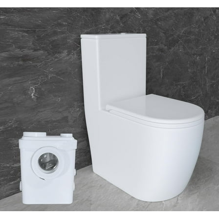 WinZo WZ5311-P Dual Flush Macerating Toilet System with Macerator Pump for Basement Sewerage Waste Macerator,White