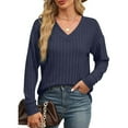 thumbnail image 5 of zbxnLI Womens Knit Sweaters Fall Winter Long Sleeve V Neck Knit Lightweight Tunic Tops for Women, 5 of 7