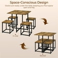 thumbnail image 4 of Topeakmart Industrial 5 Piece Dining Set with Square Table 4 Backless Stools, Rustic Brown, 4 of 7