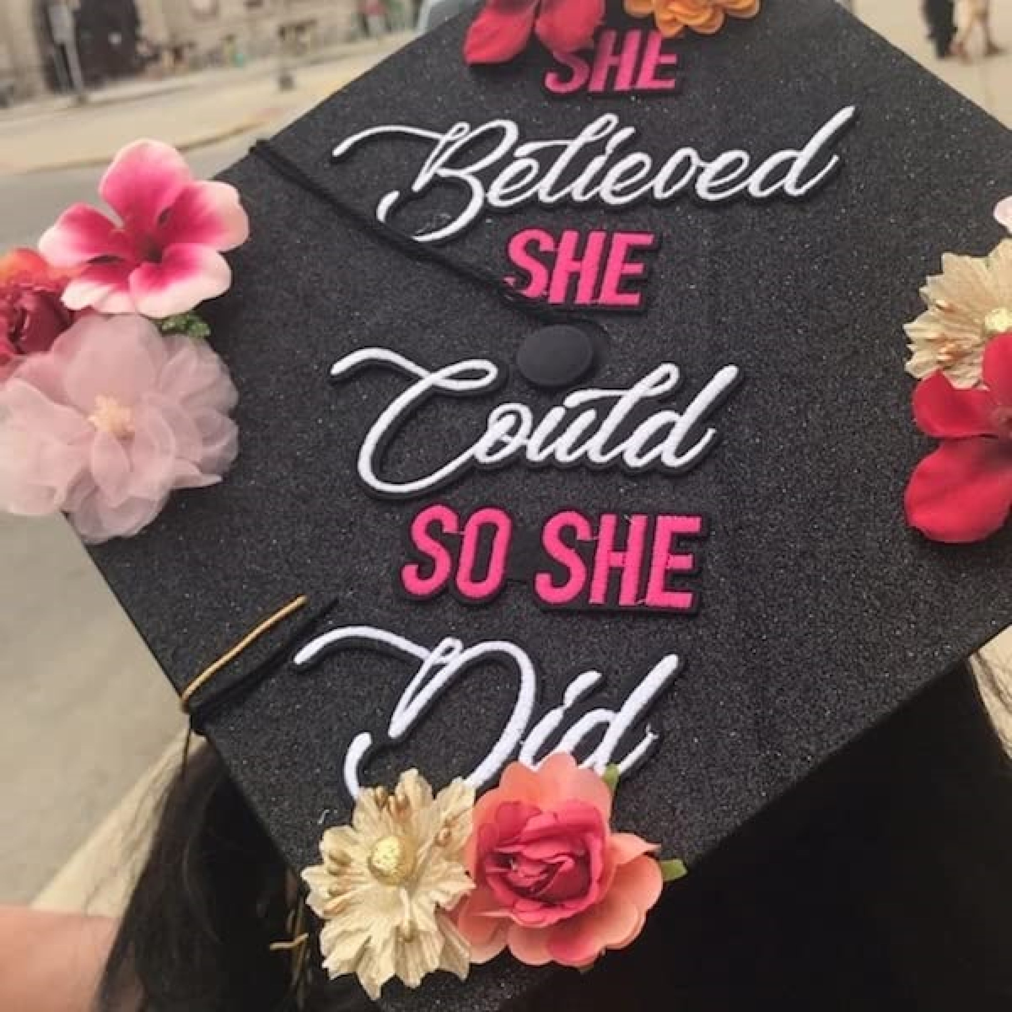Handmade Graduation Cap Topper, Graduation Cap Decorations, She Believe She Could So She Did