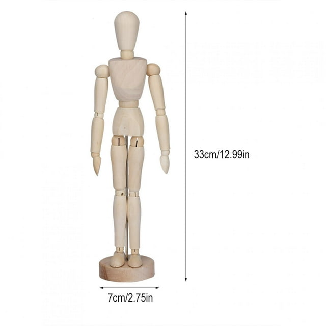 Mannequin Articulé en Bois 33x7x7 avec Base et Corps Flexible