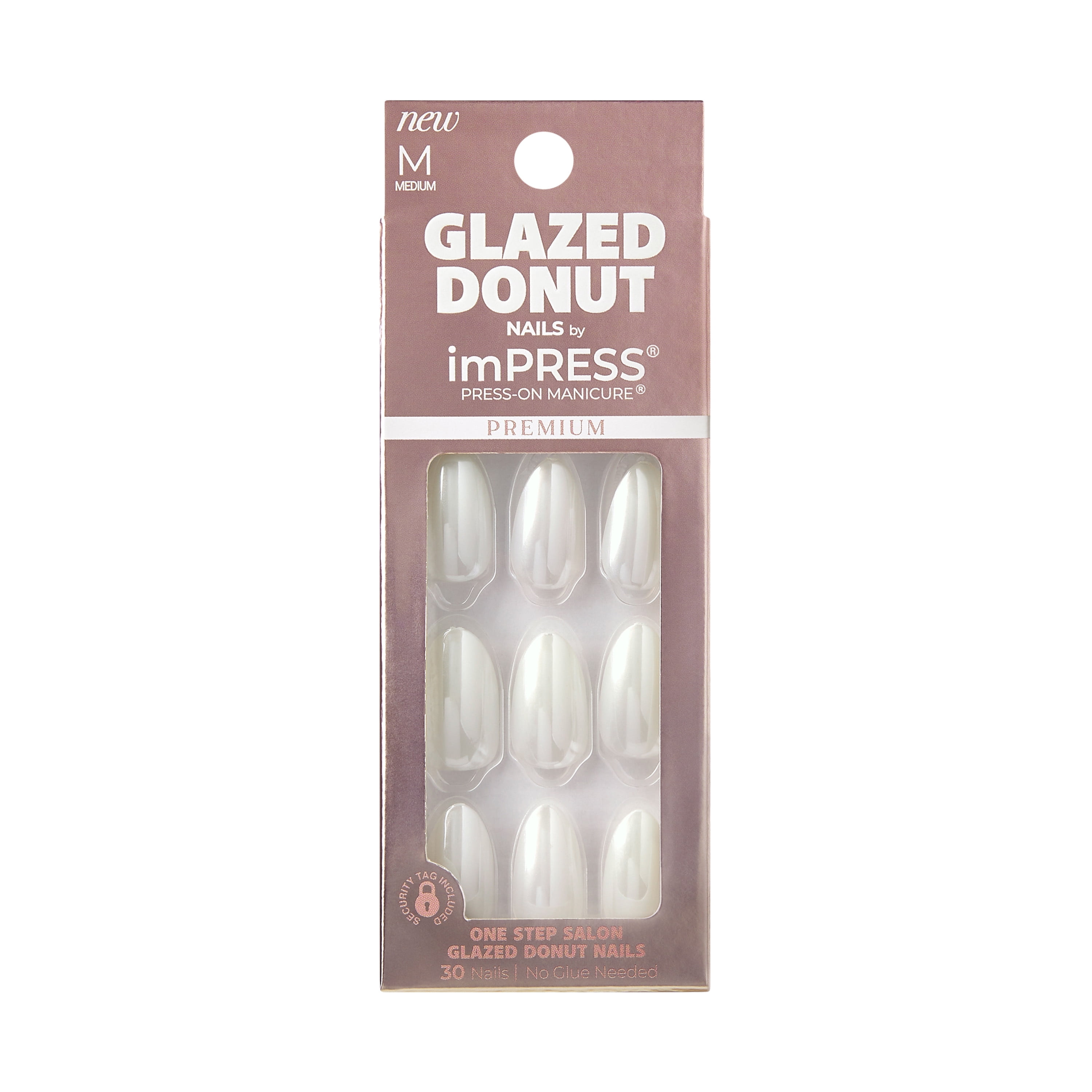 KISS imPRESS Glazed Donut PressOn Nails, White, Medium Length, Almond