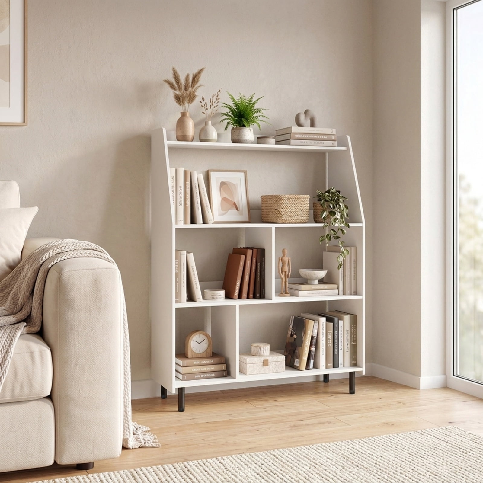 Furnibear 4-Tier Open Modern Bookcase with 2 Anti-Tipping Kits for Living Room Home Office Bedroom Display Storage Shelf, White