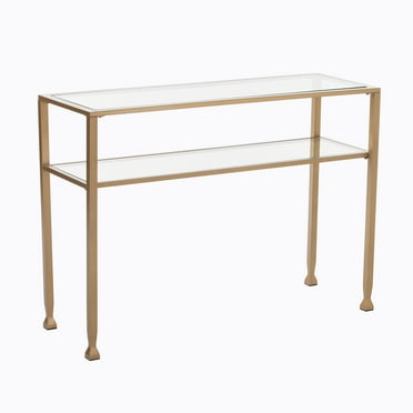 Megaware Jumpluff Gold Metal and Glass Console Table, Transitional, Soft Gold
