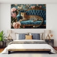 thumbnail image 2 of Mudket Vintage Leopard on Dark Teal Sofa with Peony Flowers Framed Canvas Wall Art, Elegant Animal Wall Art for Living Room, Home Office, Bedroom Decor, Ready to Hang-20"L x 16"W, 2 of 10