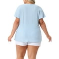 thumbnail image 4 of Blusa de manga acampanada de talla grande para mujer Agnes Orinda, con escote en V, camiseta hueca de primavera y verano, 3X, azul claro, 4 of 6
