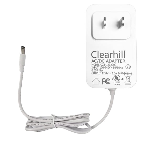 Clearhill 12V 2A 24W Power Supply Adapter,Wall-Mounted Transformer Charger Plug,featuring DC 5.5x2.1mm Male Connectors,1.2m cable,for LED Strip Lights,Routers,TV Cameras,etc.(White)