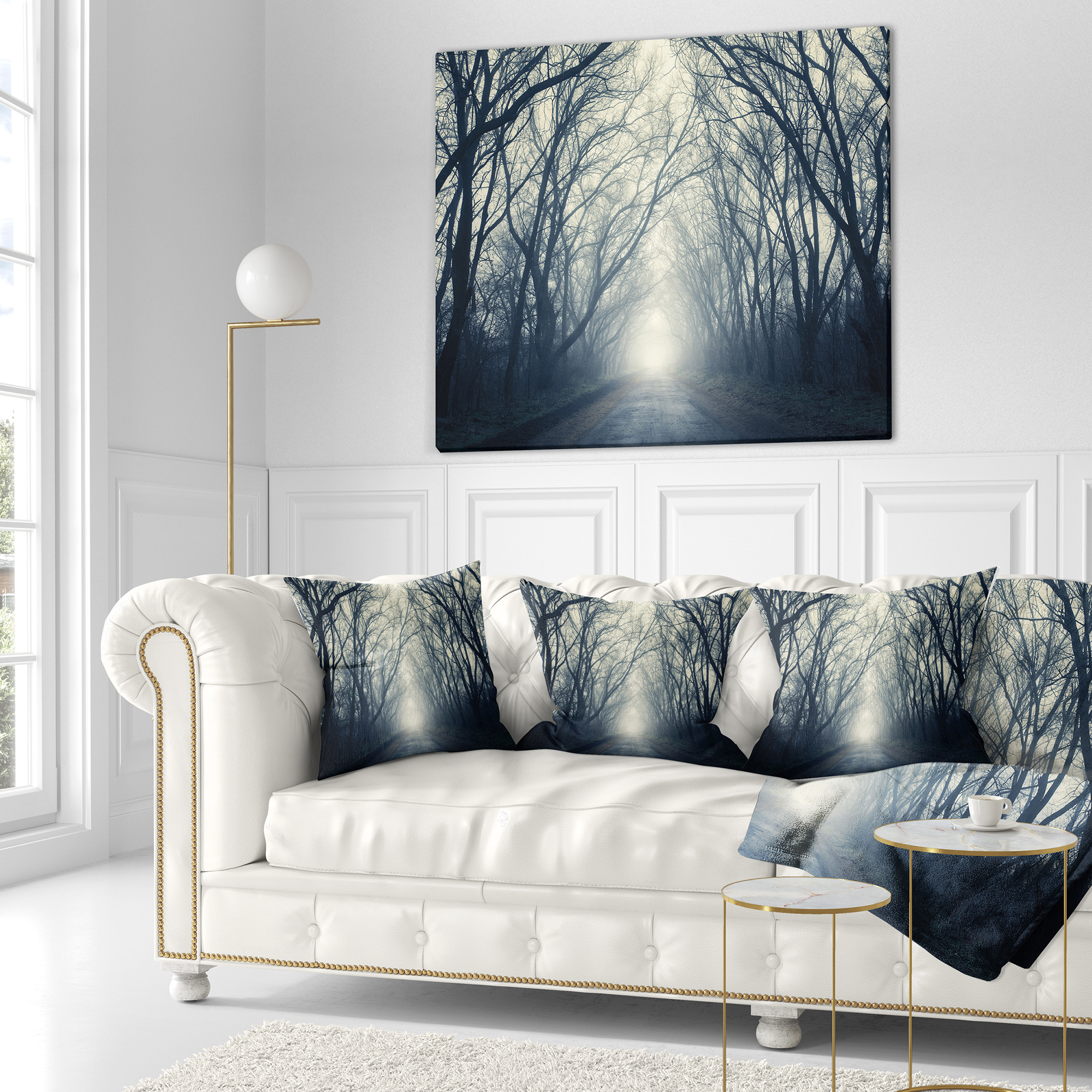 Designart Dark Autumn Forest in Fog - Photography Throw Pillow - 18x18
